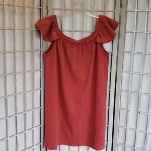 Madewell ruffle short sleeves tunic dress orange burnt size XL